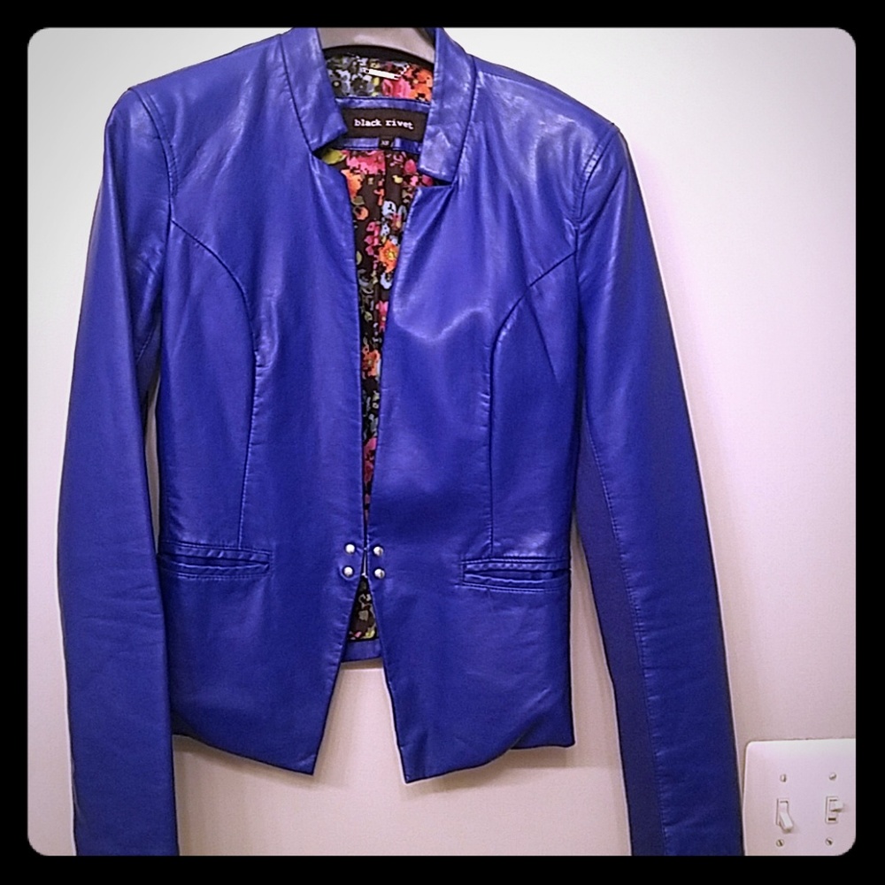 Black Rivet Royal Blue faux leather jacket